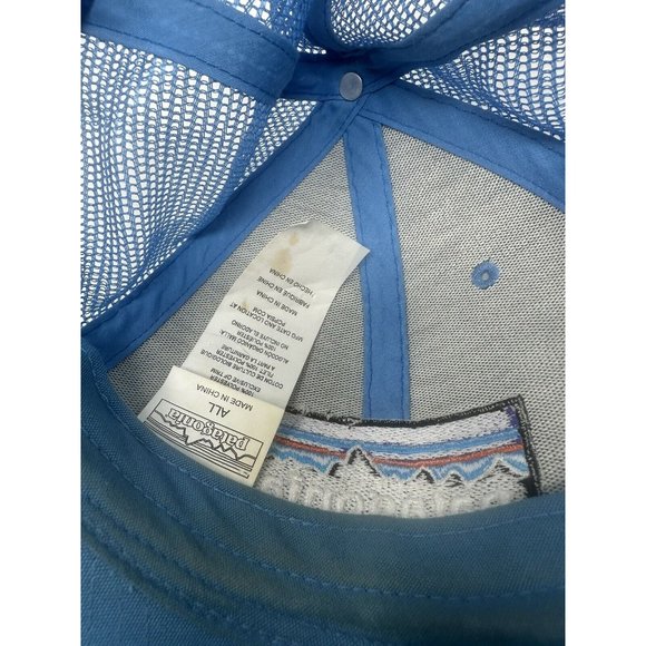 PATAGONIA Classic FITZ ROY LOGO Strap Back TRUCKER HAT Electric Blue Flawed - Picture 5 of 11